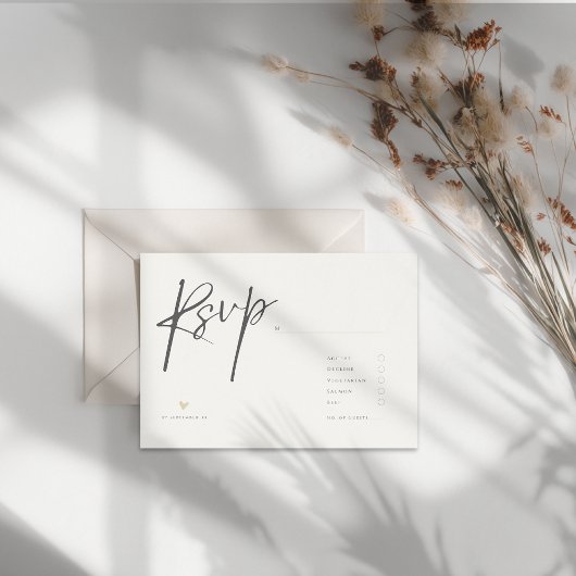 Minimal Elegant Calligraphy Typo Wedding  出欠カード