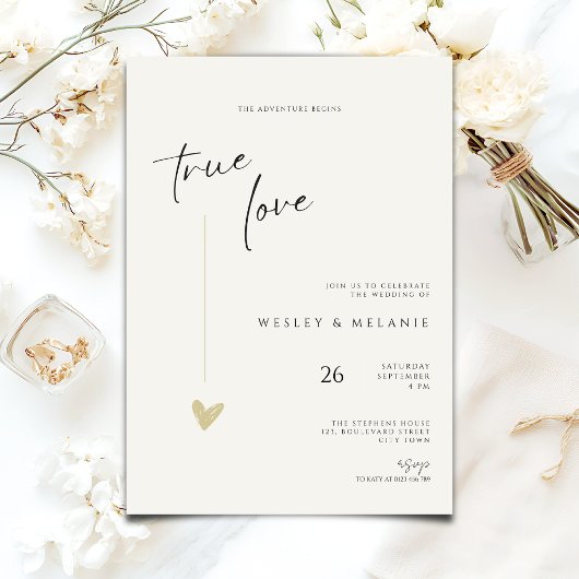 Minimal Elegant Calligraphy Typo Wedding  招待状