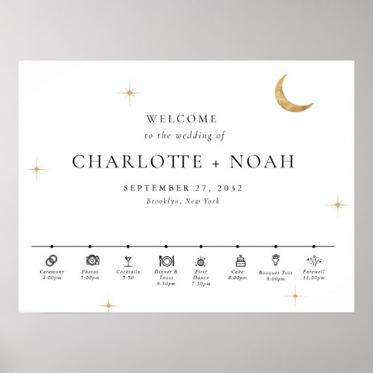 Minimal Elegant Celestial Wedding Timeline Welcome ポスター (正面)