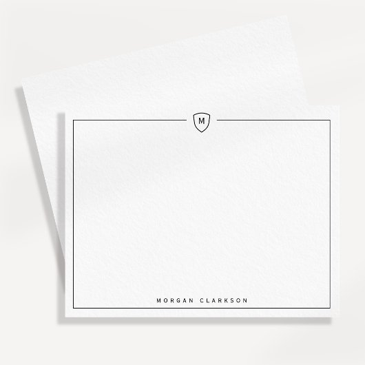 Minimal Elegant Crest Monogram Note Card  案内状