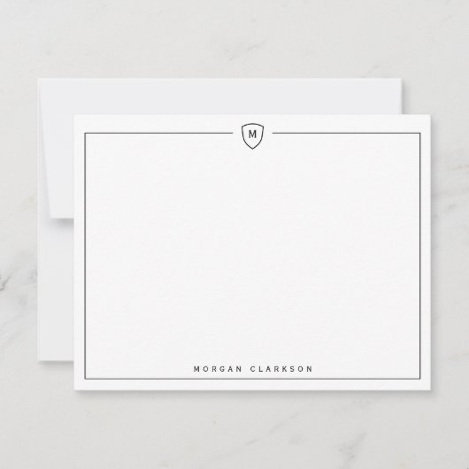 Minimal Elegant Crest Monogram Note Card  案内状 (正面)