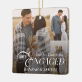 Minimal Elegant Engaged Couples Photo Collage セラミックオーナメント (左)