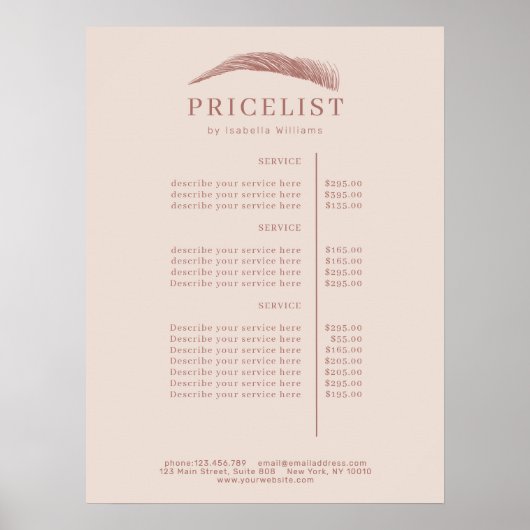 Minimal Elegant Eyebrow Salon Pricelist ポスター (正面)