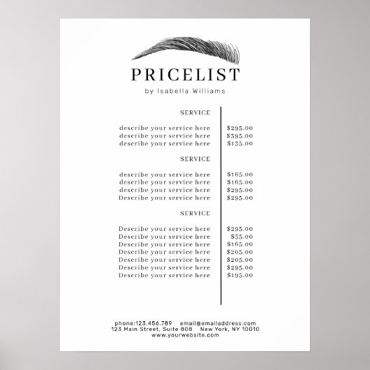 Minimal Elegant Eyebrow Salon Pricelist ポスター (正面)