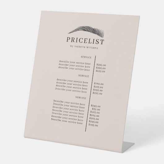 Minimal Elegant Eyebrow Salon Pricelist 台座サイン (正面)