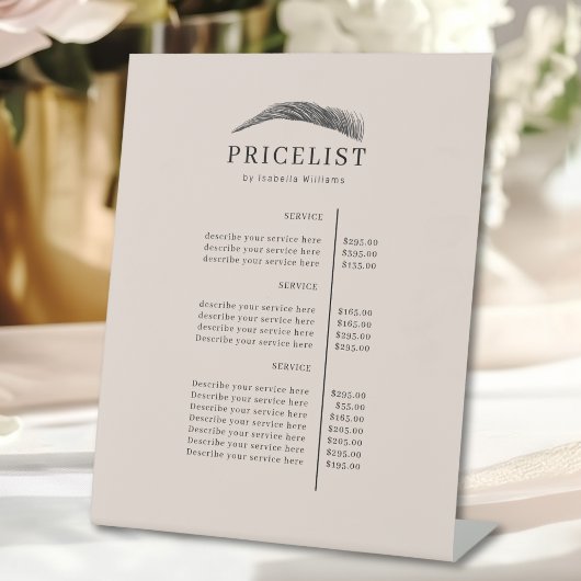 Minimal Elegant Eyebrow Salon Pricelist 台座サイン