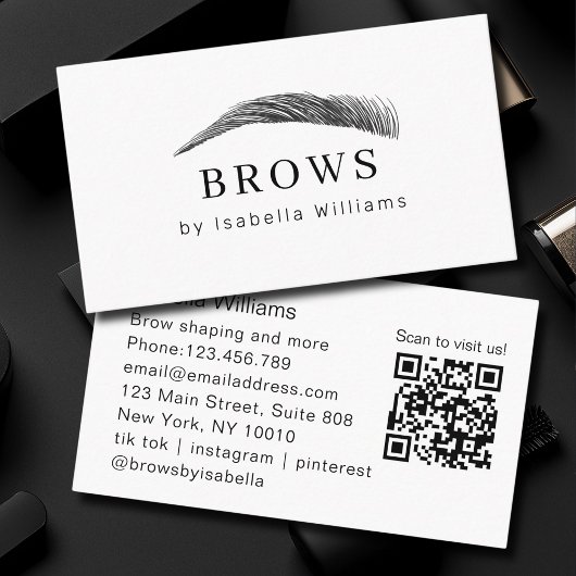 Minimal Elegant Eyebrow Salon QR-Code 名刺