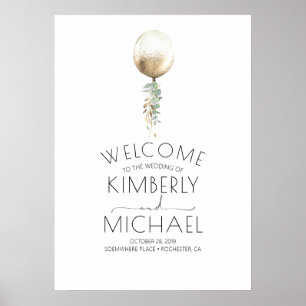 Minimal Elegant Gold Balloon and Greenery Wedding ポスター
