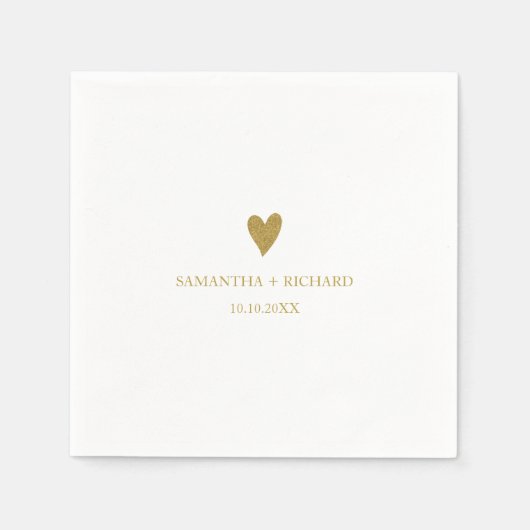 Minimal Elegant Gold Heart Wedding Personalized   スタンダードカクテルナプキン (正面)