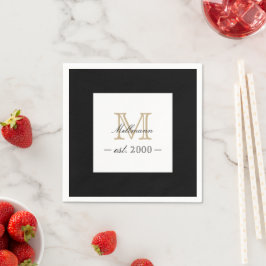 Minimal Elegant Gold Monogram Family Year Est. スタンダードカクテルナプキン