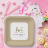 Minimal Elegant Gold Monogram Family Year Est. ペーパープレート (パーティー)