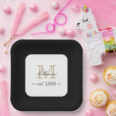 Minimal Elegant Gold Monogram Family Year Est. ペーパープレート (パーティー)