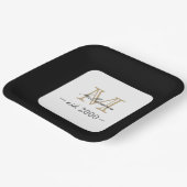 Minimal Elegant Gold Monogram Family Year Est. ペーパープレート (傾斜あり)