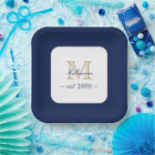 Minimal Elegant Gold Monogram Family Year Est. ペーパープレート (パーティー)