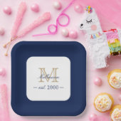 Minimal Elegant Gold Monogram Family Year Est. ペーパープレート (パーティー)