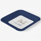 Minimal Elegant Gold Monogram Family Year Est. ペーパープレート (傾斜あり)