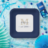 Minimal Elegant Gold Monogram Family Year Est. ペーパープレート (パーティー)