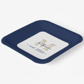 Minimal Elegant Gold Monogram Family Year Est. ペーパープレート (傾斜あり)