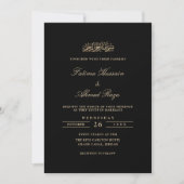Minimal Elegant Gold Script Black Muslim Wedding 招待状 (正面)