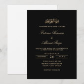 Minimal Elegant Gold Script Black Muslim Wedding 招待状 (正面/裏面)