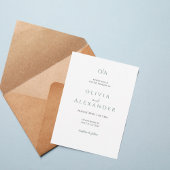 Minimal Elegant Green Monogram Wedding Invitation 招待状