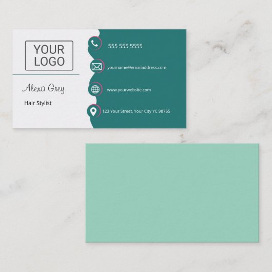 Minimal Elegant Green Pink Hair Stylist  名刺 (正面/裏面)