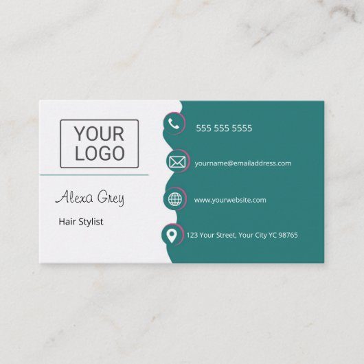 Minimal Elegant Green Pink Hair Stylist 名刺 (正面)