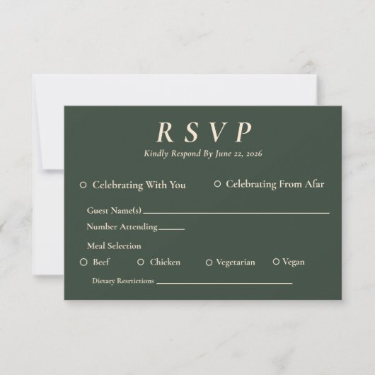 Minimal Elegant Hunter Green RSVP with Entrées (正面)