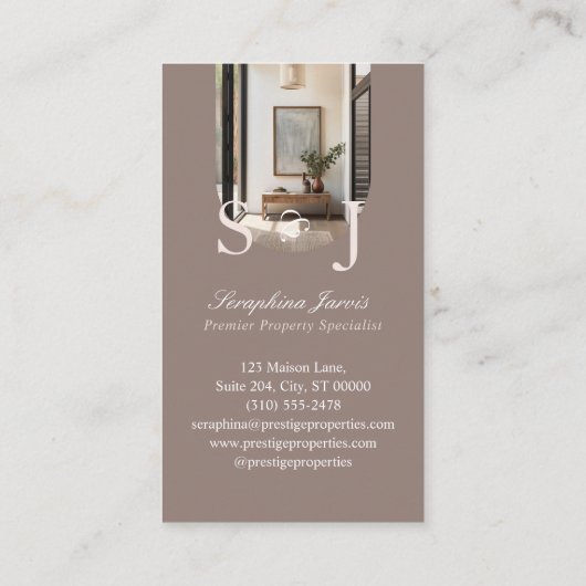 Minimal Elegant Key Monogram Stylish Arch Photo 名刺 (裏面)