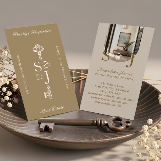 Minimal Elegant Key Monogram Stylish Arch Photo  名刺