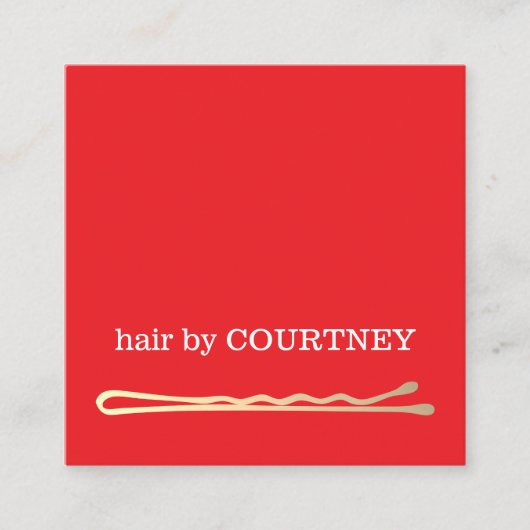 Minimal Elegant Red Dark Grey Faux Gold Bobby Pin スクエア名刺 (正面)