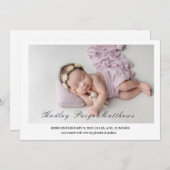 Minimal Elegant Script Baby Girl Arrival Card 案内状 (正面/裏面)