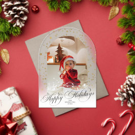 Minimal Elegant Script Christmas Card Arch Photo アクリル招待状
