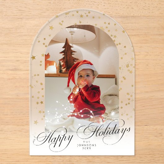 Minimal Elegant Script Christmas Card Arch Photo アクリル招待状 (正面)
