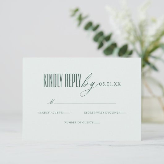 Minimal Elegant Script Green QR Code Wedding RSVP (スタンド正面)