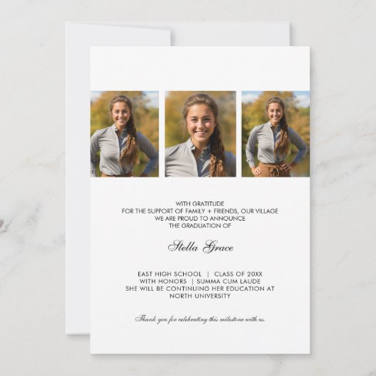 Minimal Elegant Script Photo Graduation 案内状 (裏面)