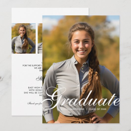 Minimal Elegant Script Photo Graduation 案内状 (正面/裏面)