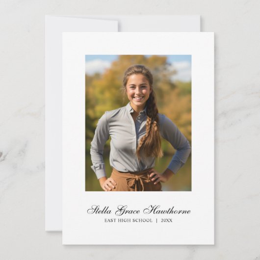 Minimal Elegant Script Photo Graduation 案内状 (正面)