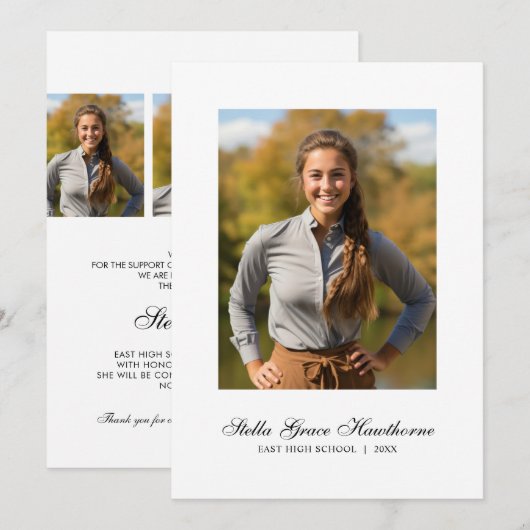 Minimal Elegant Script Photo Graduation 案内状 (正面/裏面)