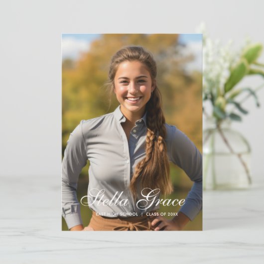 Minimal Elegant Script Photo Graduation 案内状 (スタンド正面)