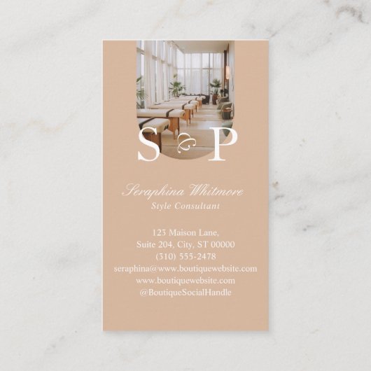 Minimal Elegant Simple Monogram Stylish Arch Photo 名刺 (裏面)