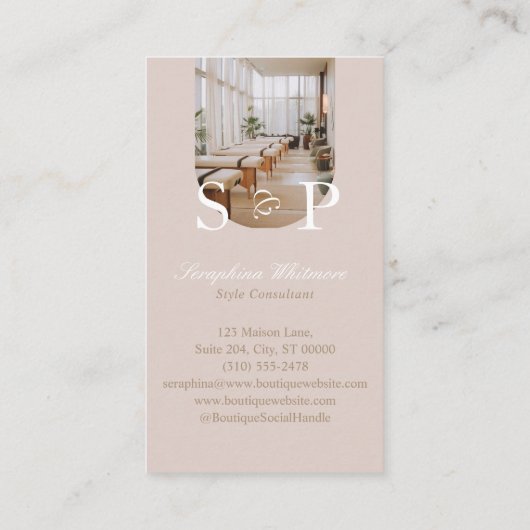 Minimal Elegant Simple Monogram Stylish Arch Photo 名刺 (裏面)