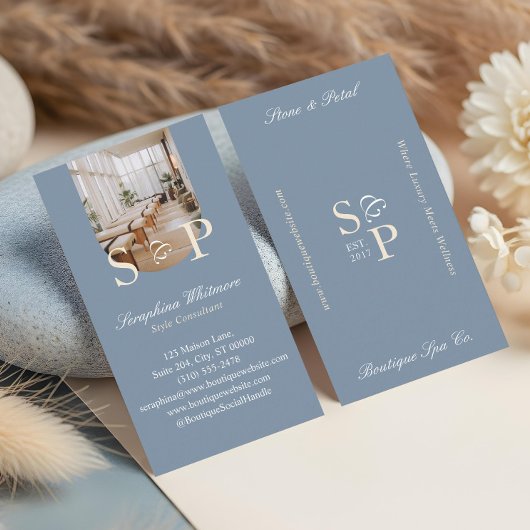 Minimal Elegant Simple Monogram Stylish Arch Photo 名刺