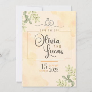 Minimal Elegant Watercolor Wedding Invitation セーブザデート