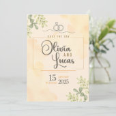 Minimal Elegant Watercolor Wedding Invitation セーブザデート (スタンド正面)