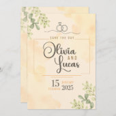 Minimal Elegant Watercolor Wedding Invitation セーブザデート (正面/裏面)
