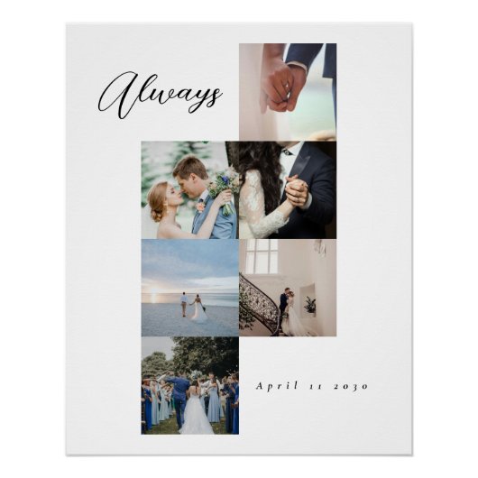 Minimal Elegant Wedding Customizable Photo Collage ポスター (正面)