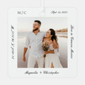 Minimal Elegant Wedding Honeymoon Photo keepsake メタルオーナメント (裏面)