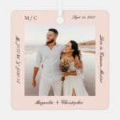 Minimal Elegant Wedding Honeymoon Photo keepsake メタルオーナメント (裏面)