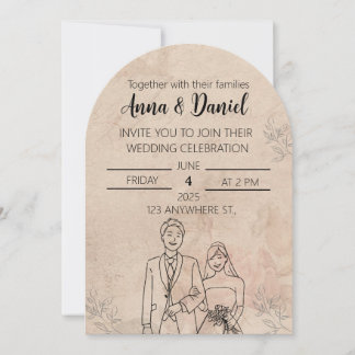 Minimal Elegant Wedding Invitation with Line Art C 招待状
